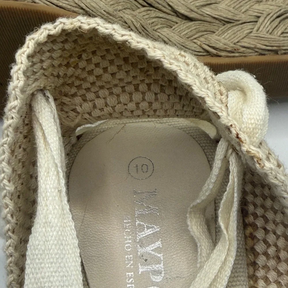 Castañer Canvas Lace Up Espadrille Wedge Sandals Cream Beige Ribbon Tie